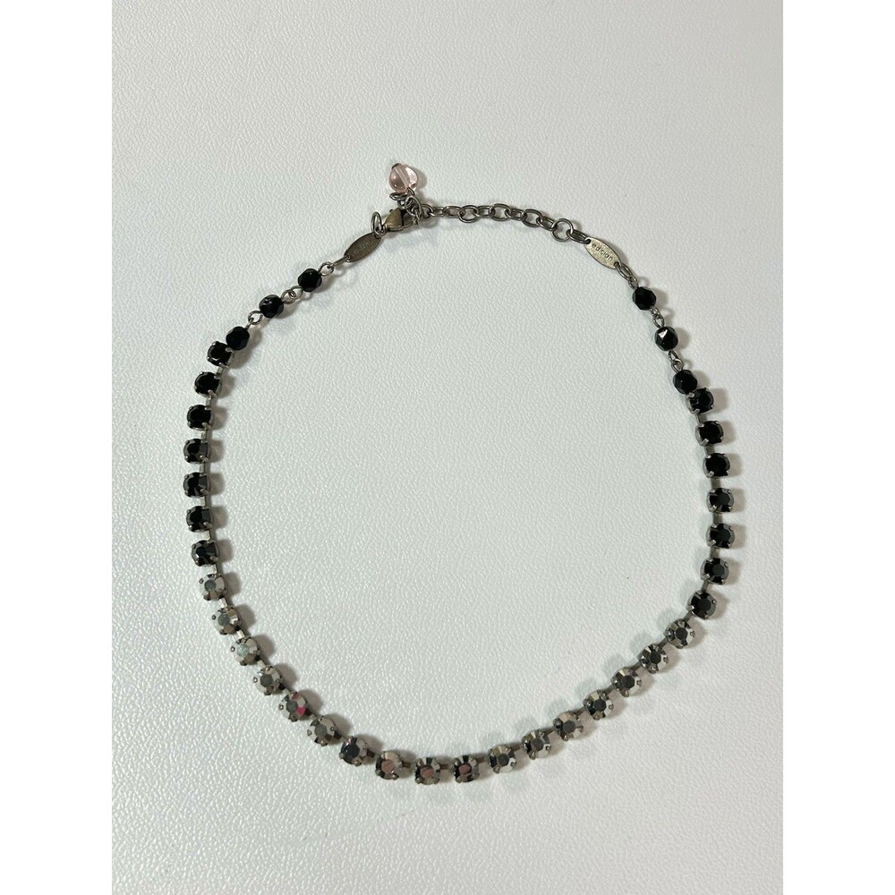 Sabika Black Rhinestones Pink Heart Charm Necklace